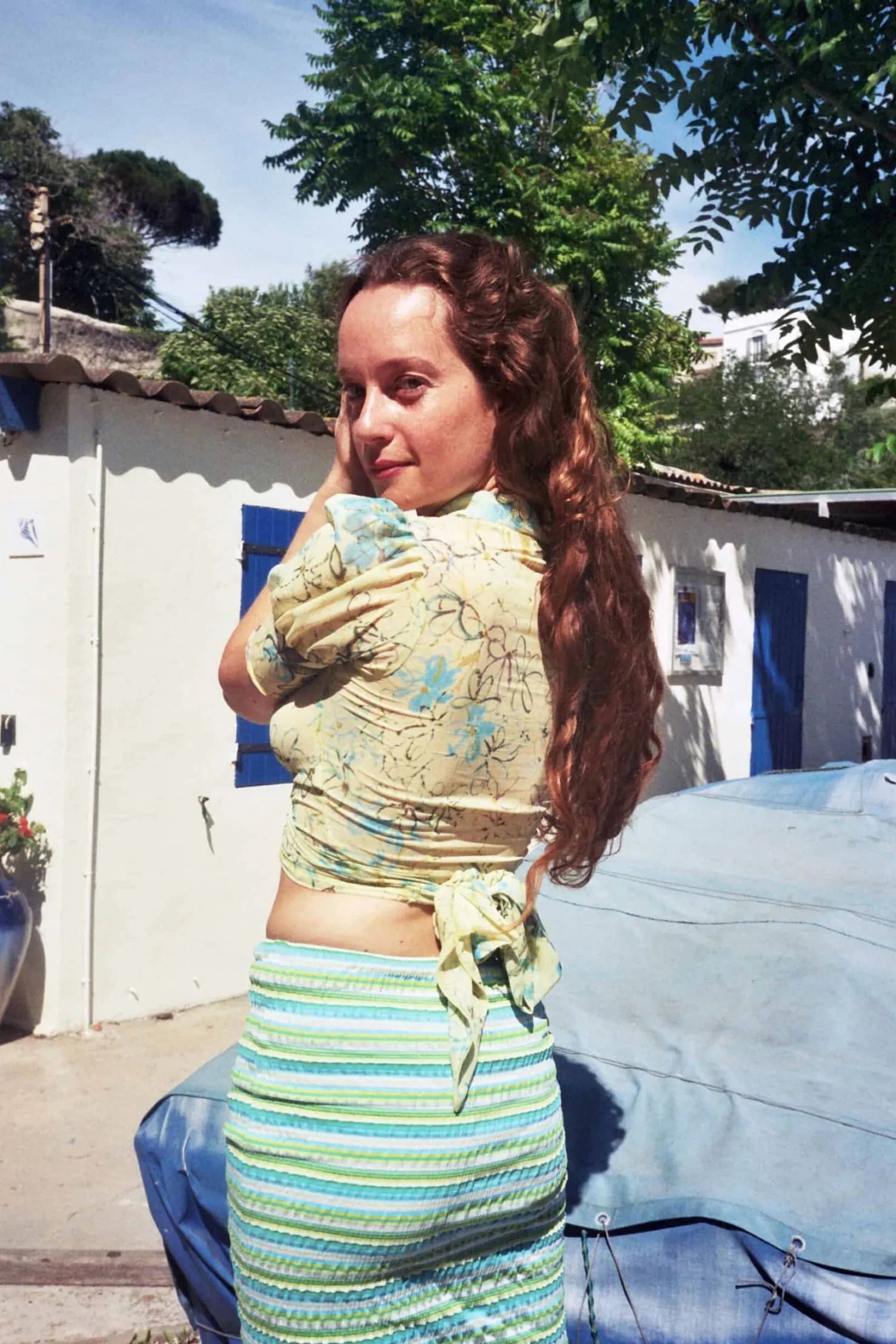 MaisonCléo Blouses|Tops>Blouse à fleurs ANITA en mousseline de soie verte et turquoise
