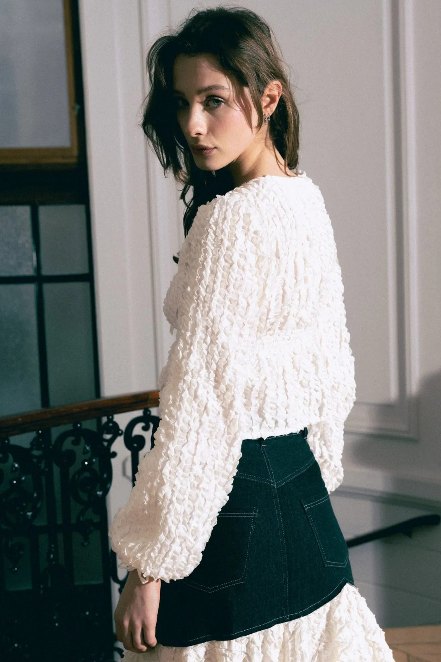 MaisonCléo Blouses|Tops>Blouse à manches longues en coton volanté JESSICA