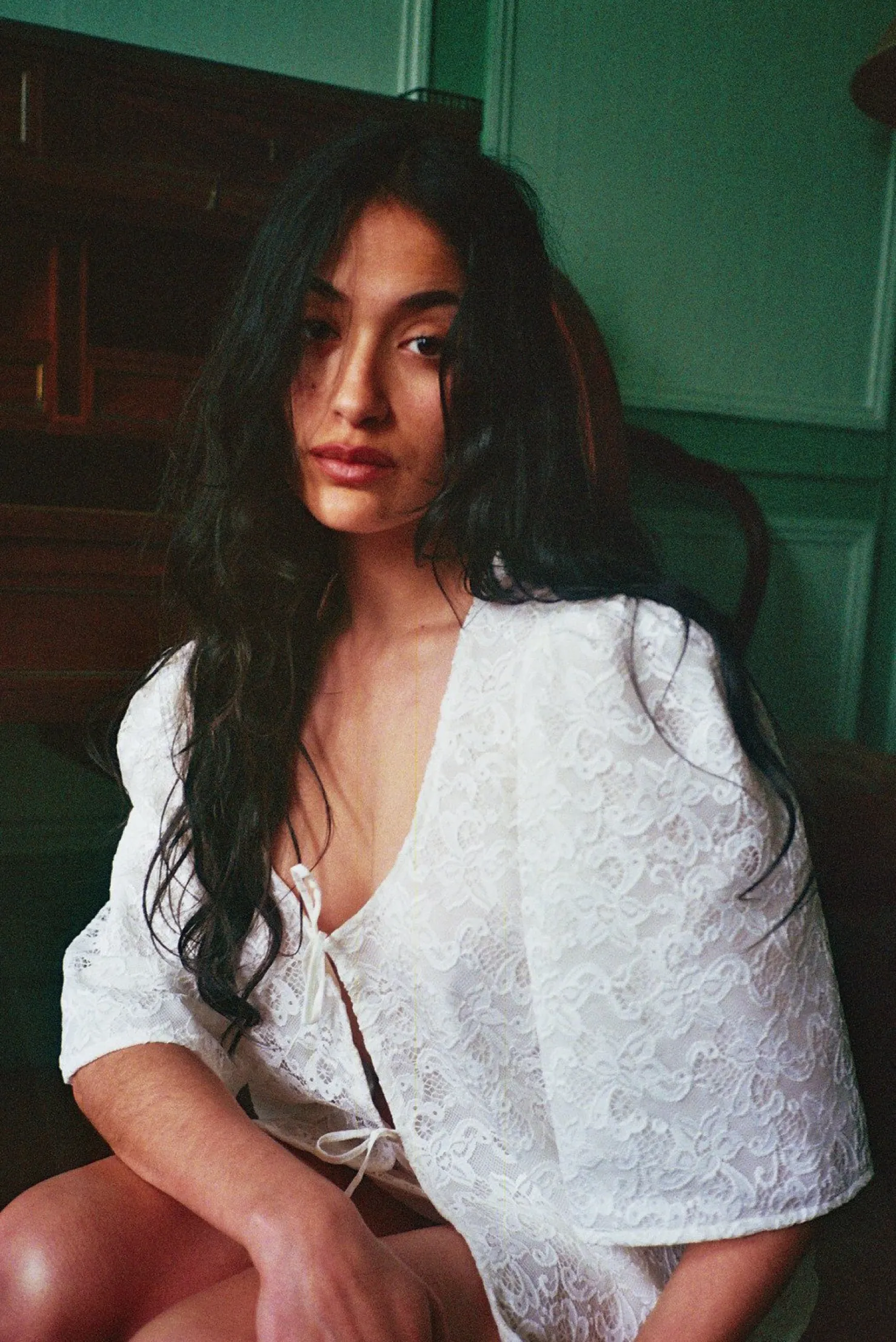 MaisonCléo Blouses|Tops>Blouse Agnes blanche en dentelle fleurie et soie