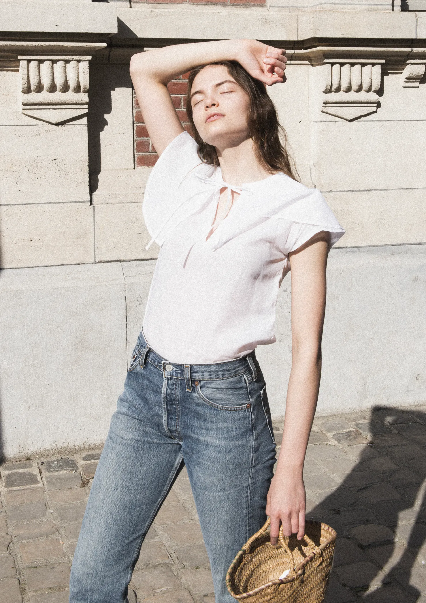 MaisonCléo Blouses>Blouse babydoll en coton blanc Lisa – Les prémices 3/4