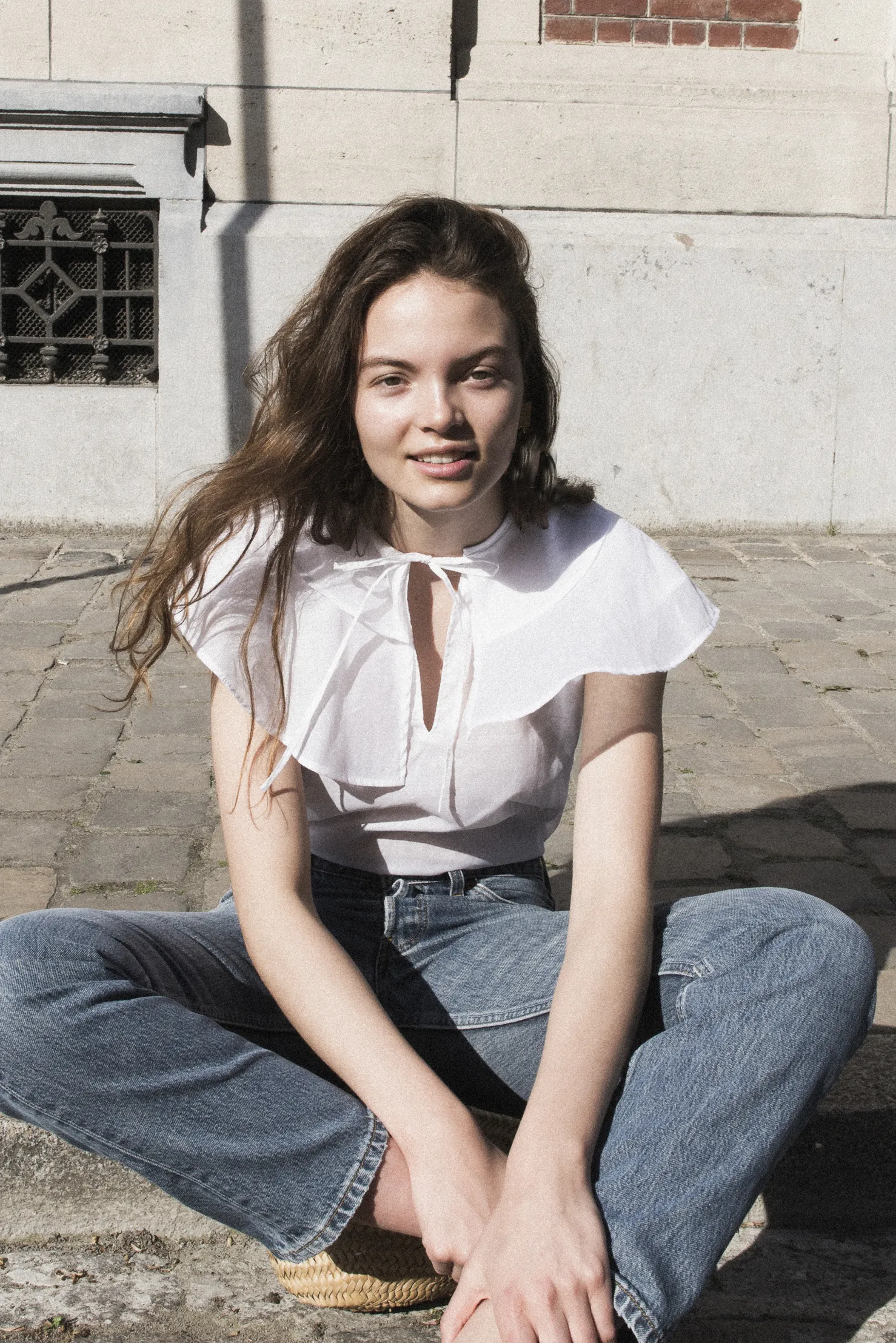 MaisonCléo Blouses>Blouse babydoll en coton blanc Lisa – Les prémices 3/4