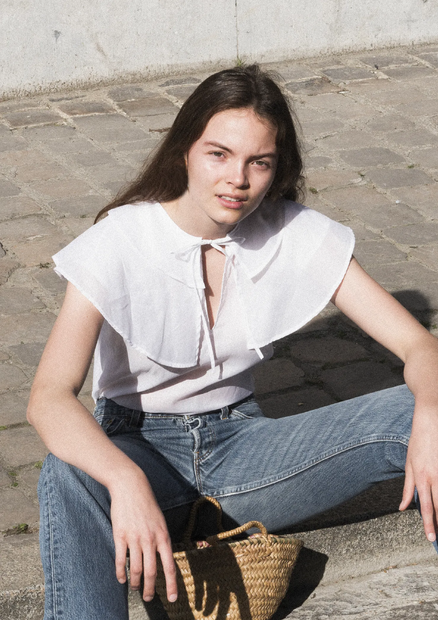 MaisonCléo Blouses>Blouse babydoll en coton blanc Lisa – Les prémices 3/4