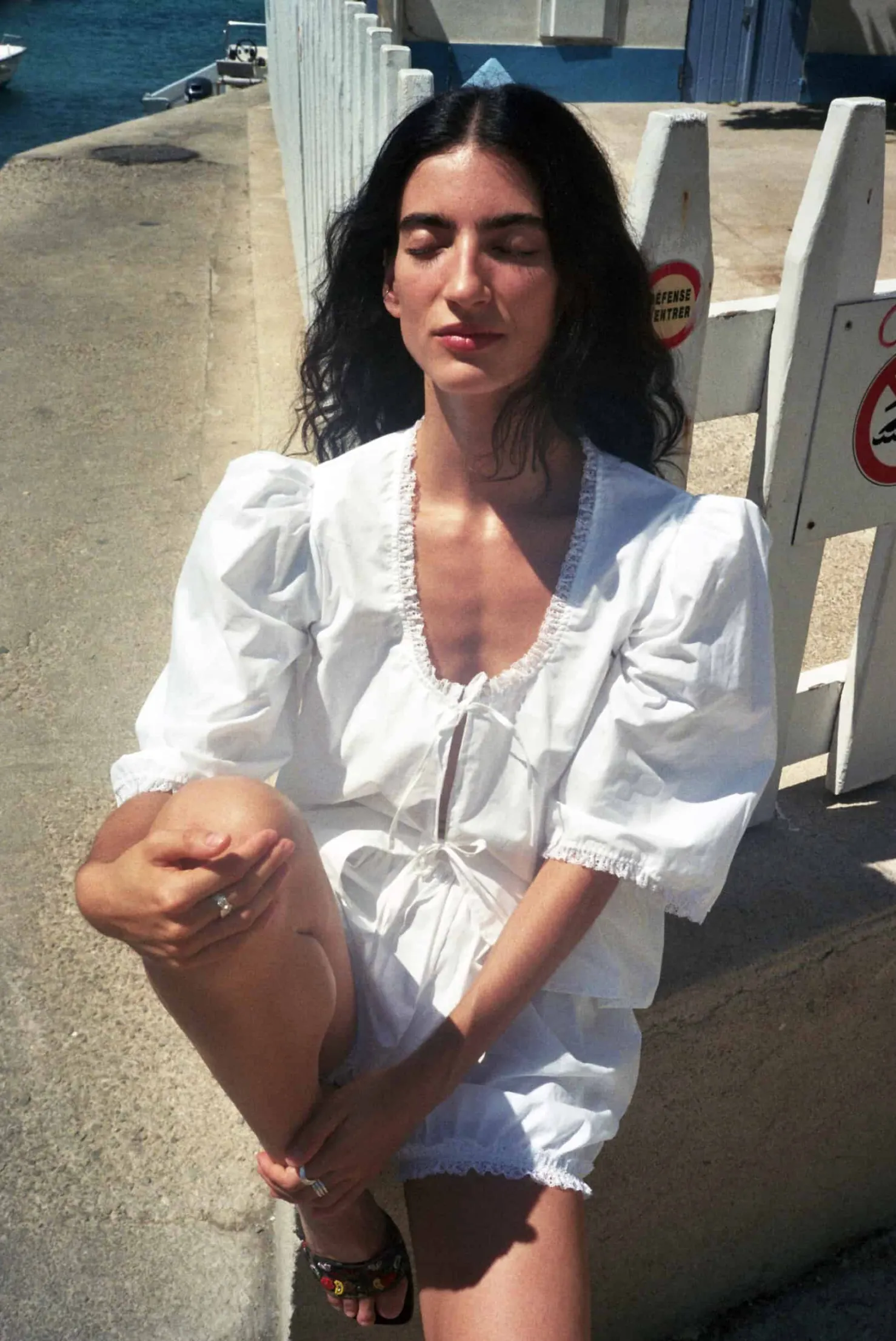 MaisonCléo Blouses>Blouse coton blanc et dentelle volantée AGNES
