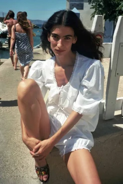 MaisonCléo Blouses>Blouse coton blanc et dentelle volantée AGNES