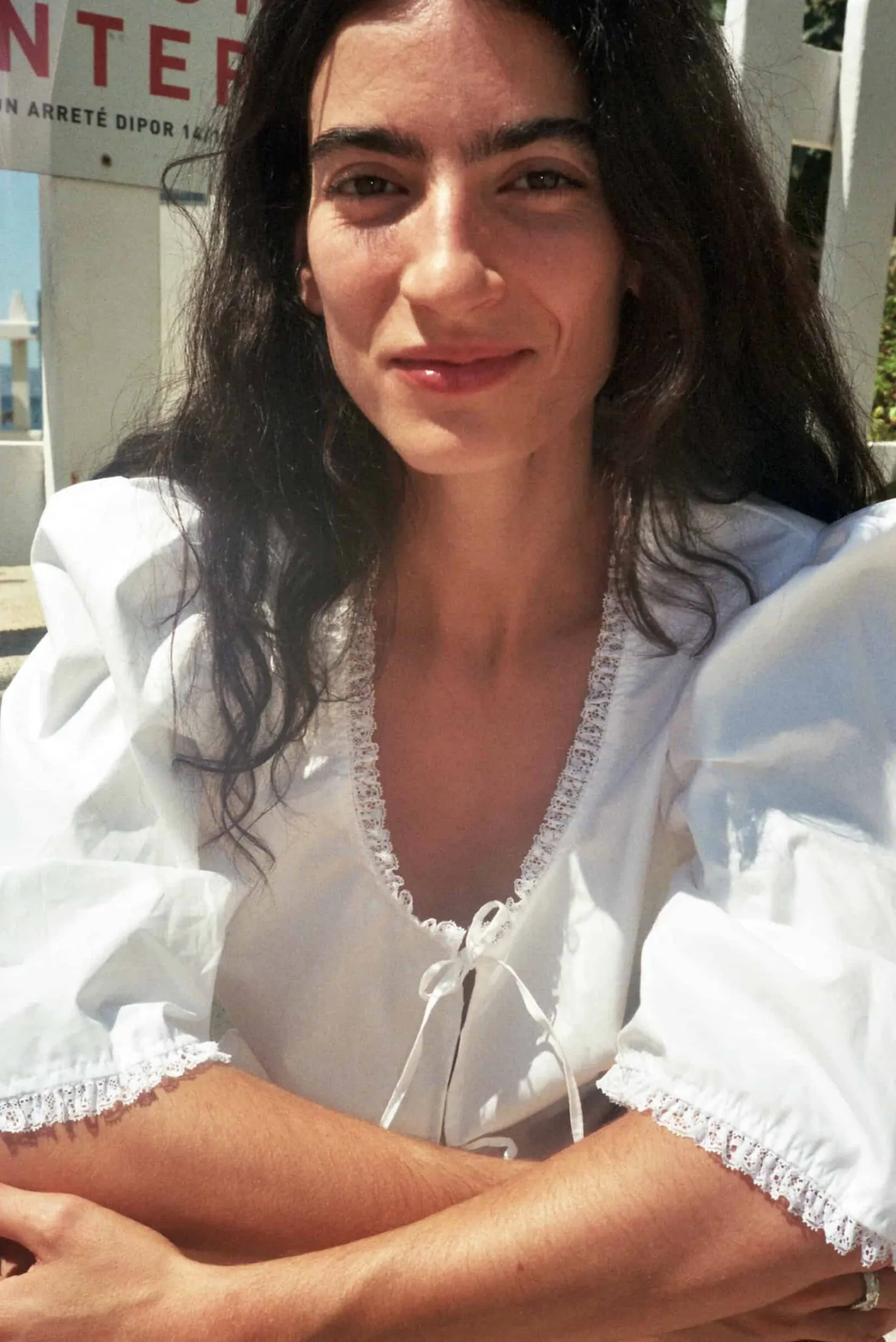 MaisonCléo Blouses>Blouse coton blanc et dentelle volantée AGNES