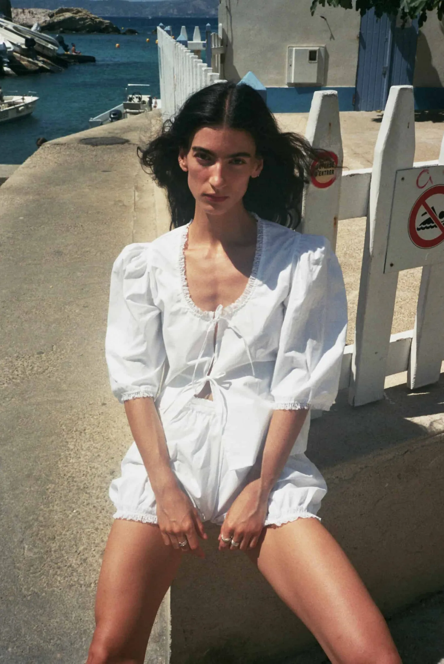 MaisonCléo Blouses>Blouse coton blanc et dentelle volantée AGNES