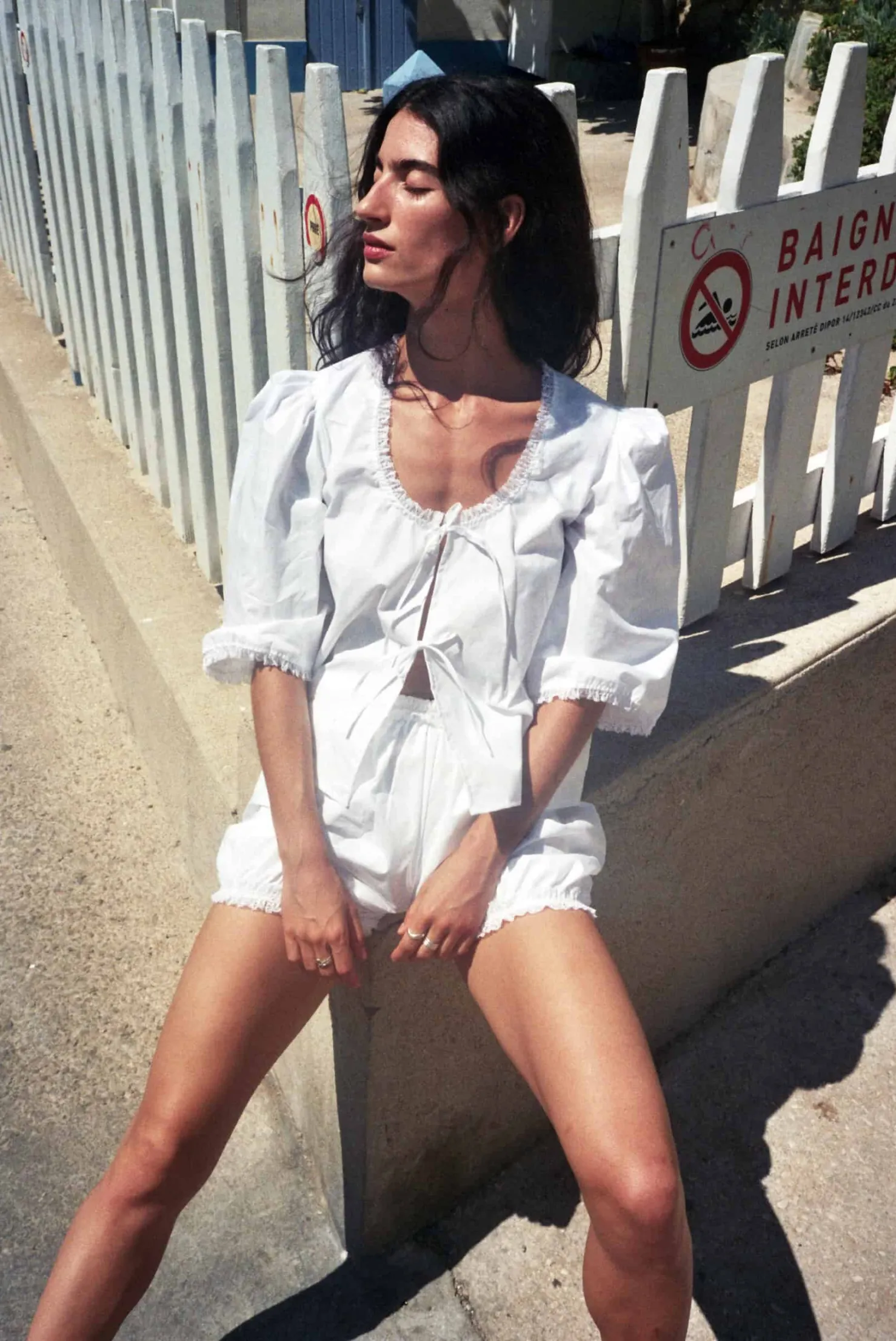 MaisonCléo Blouses>Blouse coton blanc et dentelle volantée AGNES