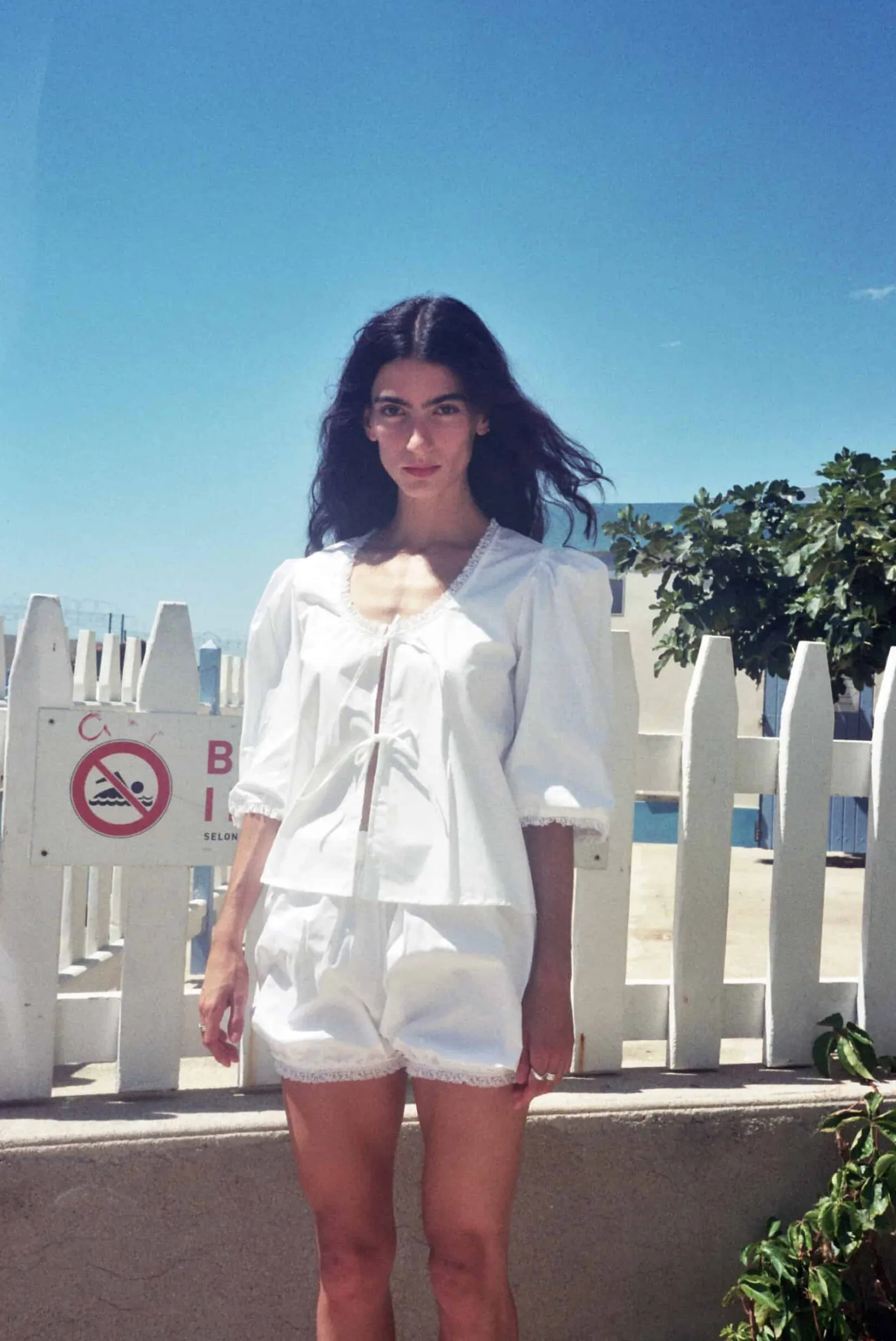 MaisonCléo Blouses>Blouse coton blanc et dentelle volantée AGNES