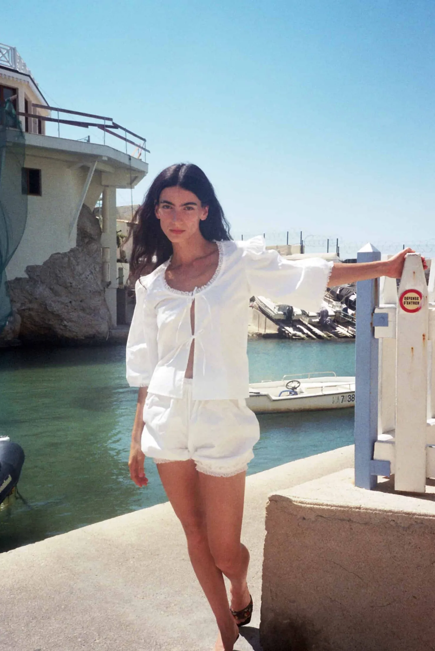 MaisonCléo Blouses>Blouse coton blanc et dentelle volantée AGNES