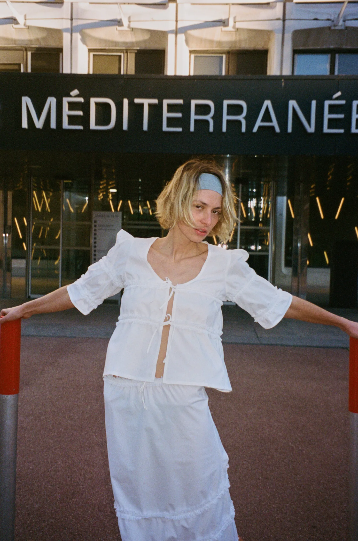 MaisonCléo Blouses>Blouse coton vichy bleu dentelle froufrous AGNES
