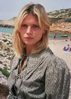 MaisonCléo Blouses>Blouse en coton léger marron et jaune ANGELE