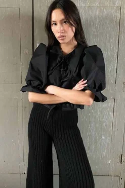 MaisonCléo Blouses>Blouse en coton noir ANGELE