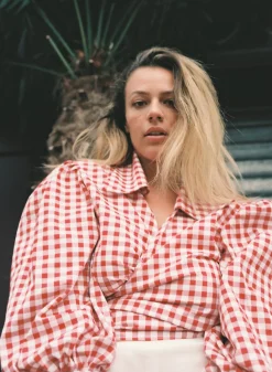 MaisonCléo Blouses>Blouse en coton pique-nique rouge JULIE