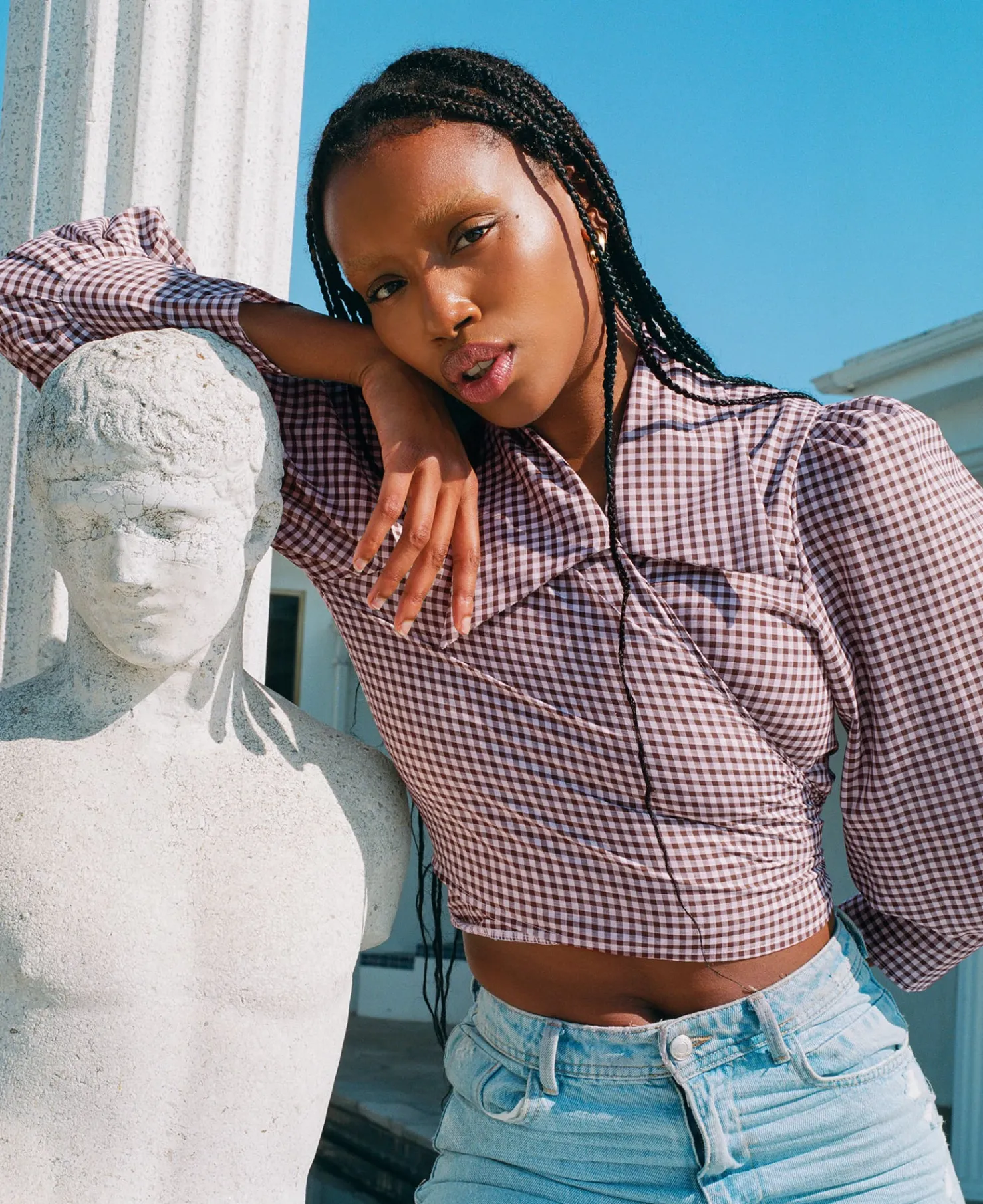 MaisonCléo Blouses>Blouse en coton vichy marron foncé JULIE
