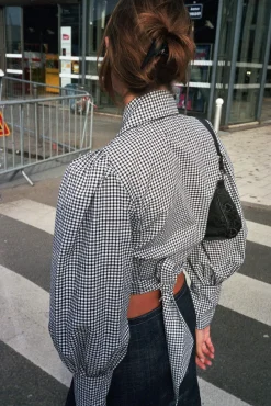 MaisonCléo Blouses>Blouse en coton vichy noir JULIE