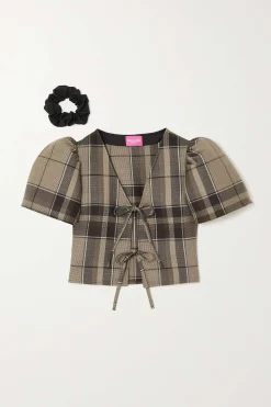 MaisonCléo Blouses>Blouse en laine épaisse carreaux marrons VANESSA