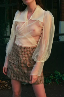 MaisonCléo Blouses>Blouse en organza de soie ivoire JULIE