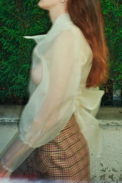 MaisonCléo Blouses>Blouse en organza de soie ivoire JULIE