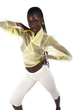 MaisonCléo Blouses>Blouse en organza de soie jaune JULIE