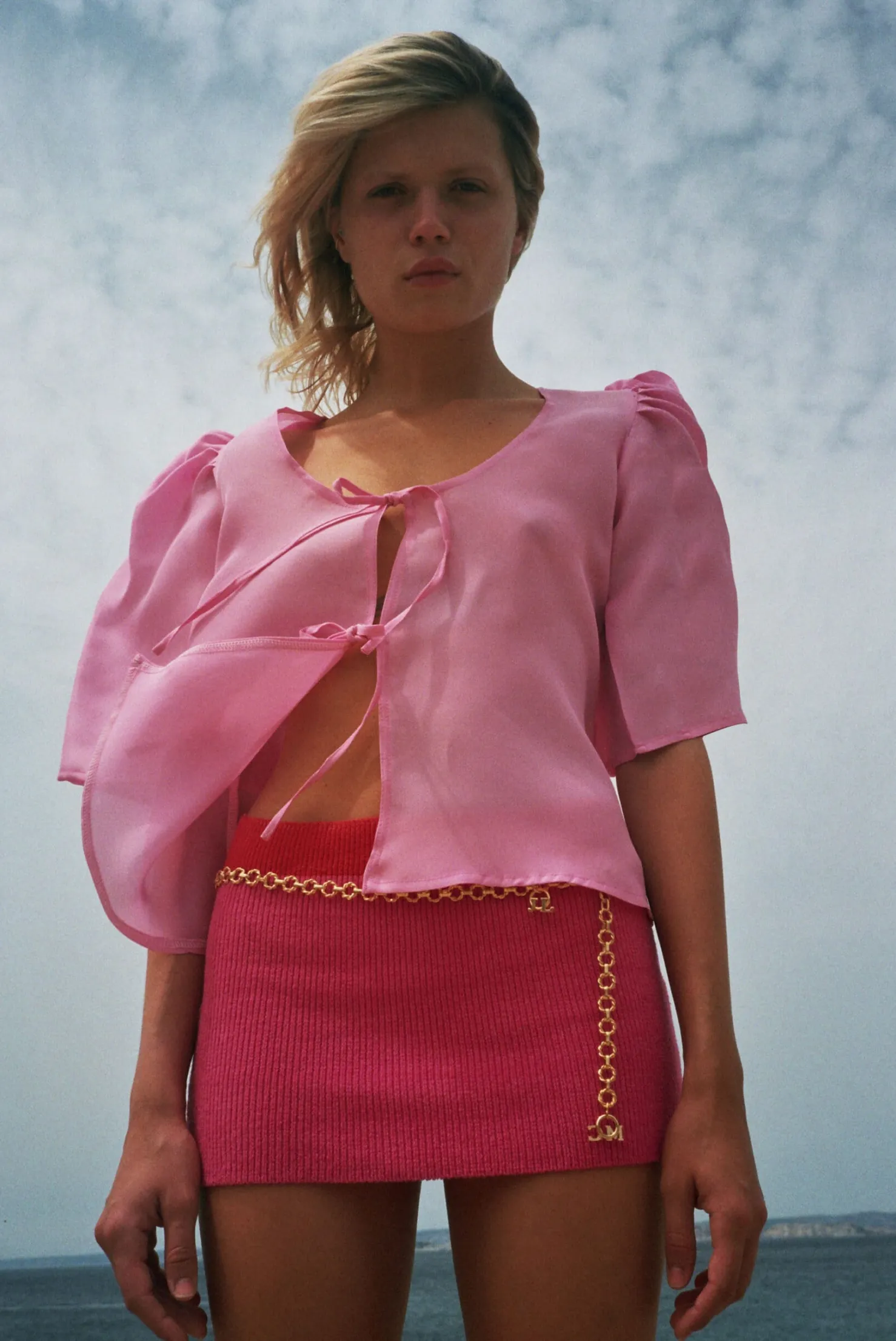 MaisonCléo Blouses>Blouse en organza de soie rose AGNES
