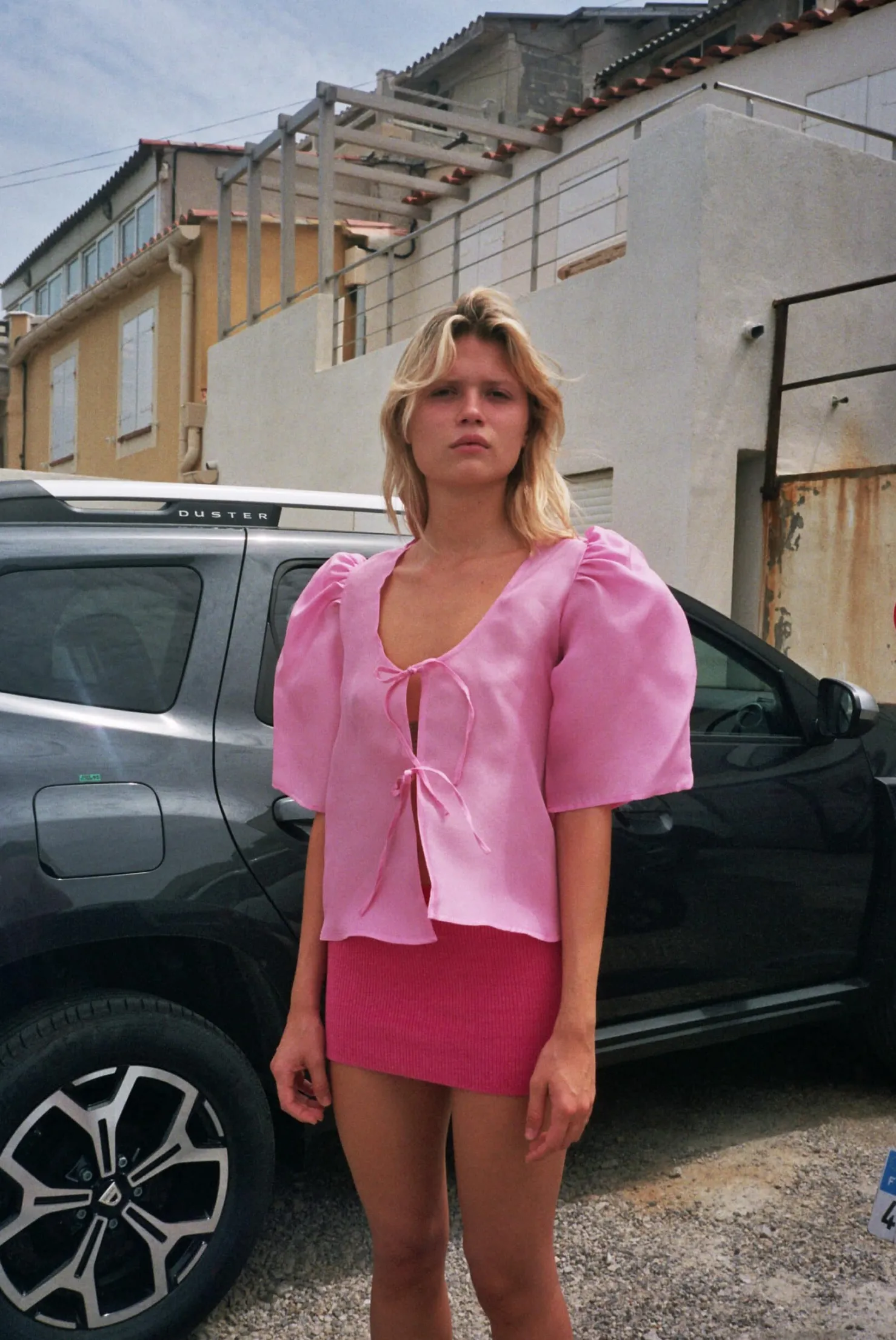 MaisonCléo Blouses>Blouse en organza de soie rose AGNES