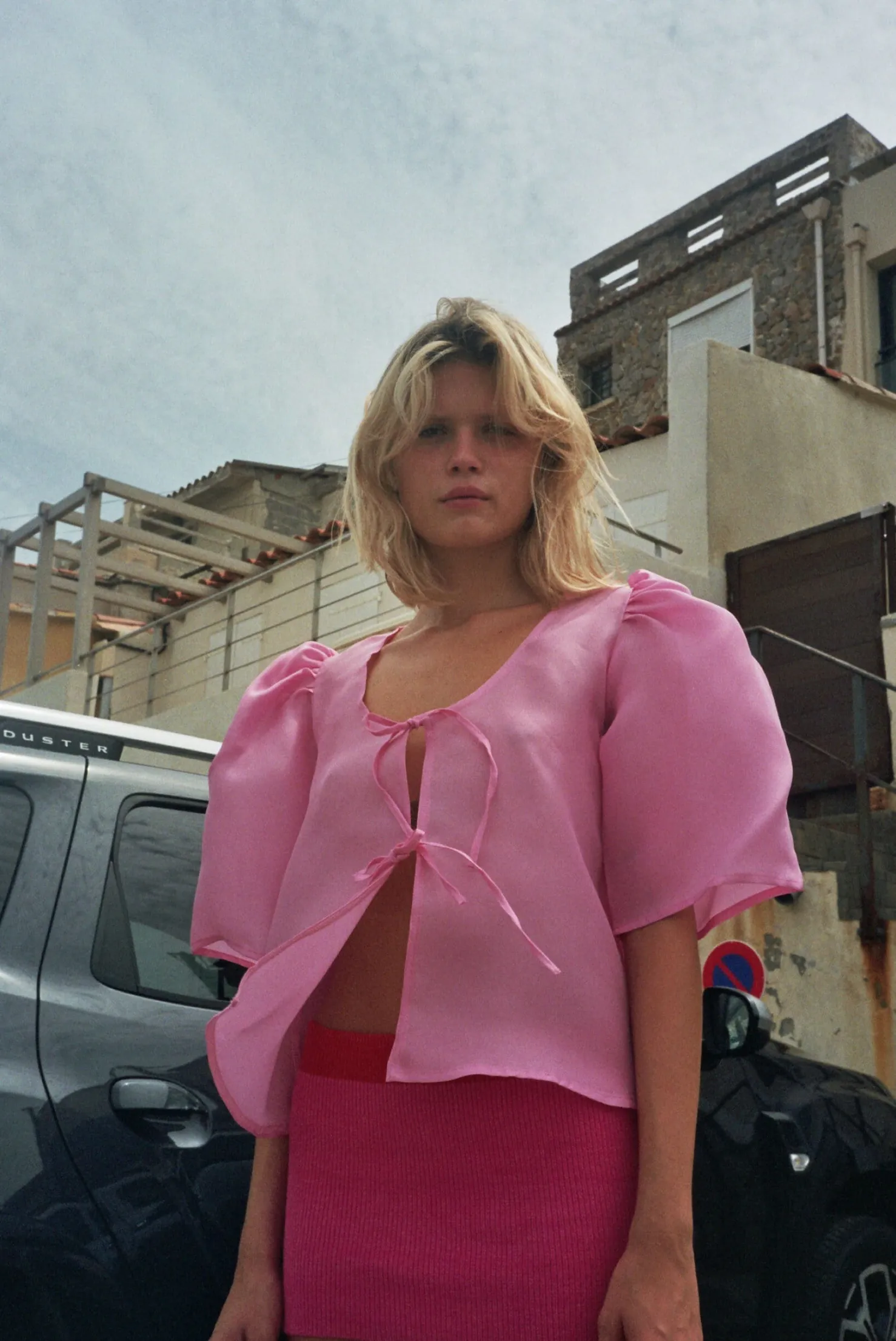 MaisonCléo Blouses>Blouse en organza de soie rose AGNES