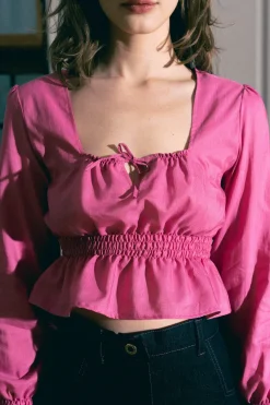MaisonCléo Blouses|Tops>Blouse en soie rose fuchsia PALOMA