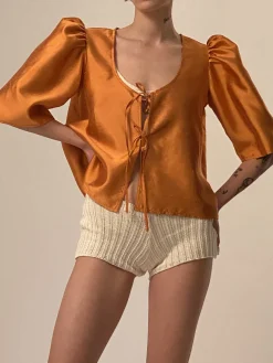 MaisonCléo Blouses>Blouse en soie sauvage irisée orange AGNES