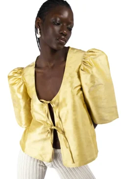 MaisonCléo Blouses>Blouse en soie sauvage irisé jaune doré AGNES