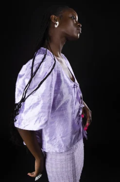 MaisonCléo Blouses>Blouse en soie sauvage irisée lilas AGNES