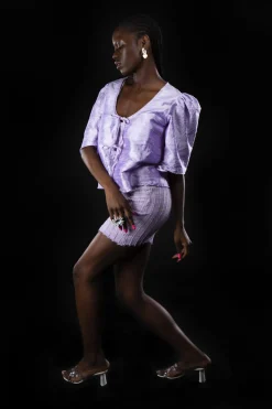 MaisonCléo Blouses>Blouse en soie sauvage irisée lilas AGNES