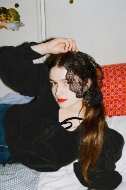 MaisonCléo Blouses>Blouse en velours de coton noir APPOLINE