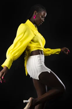 MaisonCléo Blouses>Blouse jaune soleil en organza de soie opaque JULIE