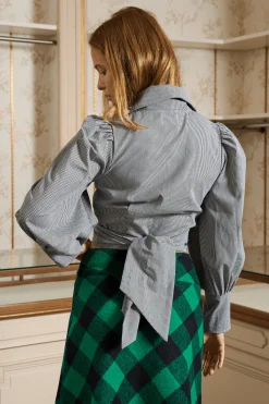 MaisonCléo Blouses>Blouse Julie en coton à petits carreaux noir et blanc