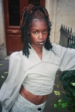 MaisonCléo Blouses>Blouse Julie en coton à petits carreaux noir et blanc
