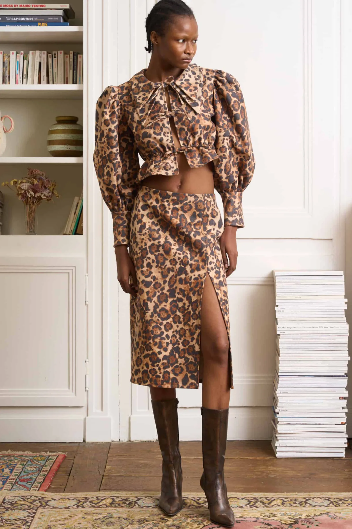 MaisonCléo Blouses>Blouse Leah manches longues bouffantes léopard