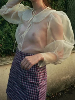 MaisonCléo Blouses>Blouse organza de soie ivoire EMILIE