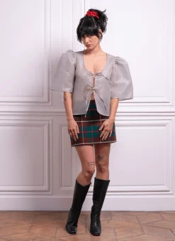 MaisonCléo Blouses>Blouse organza de soie texturé argentée brillante AGNES