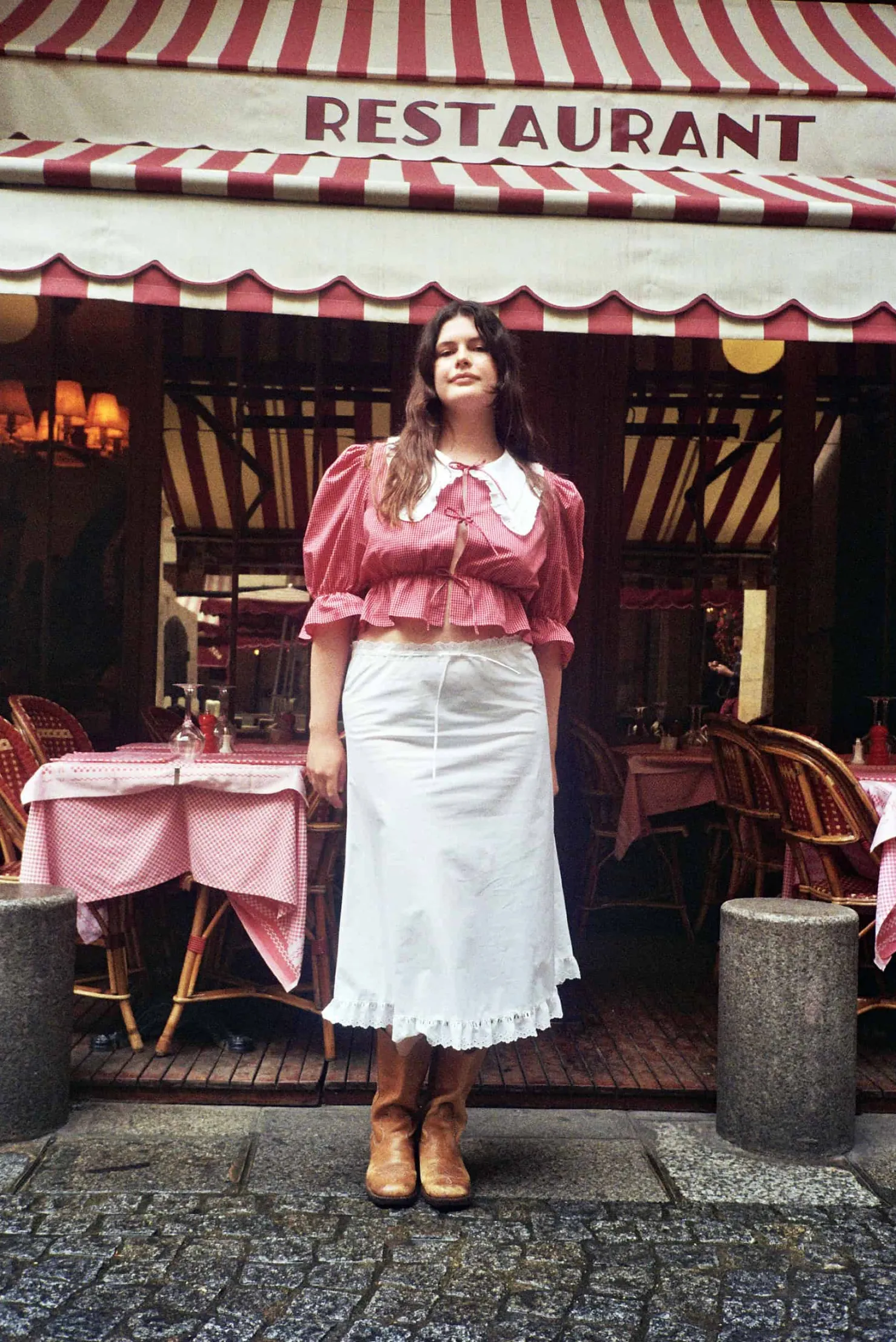 MaisonCléo Blouses>Blouse rouge à carreaux coton ANGELE avec col blanc brodé