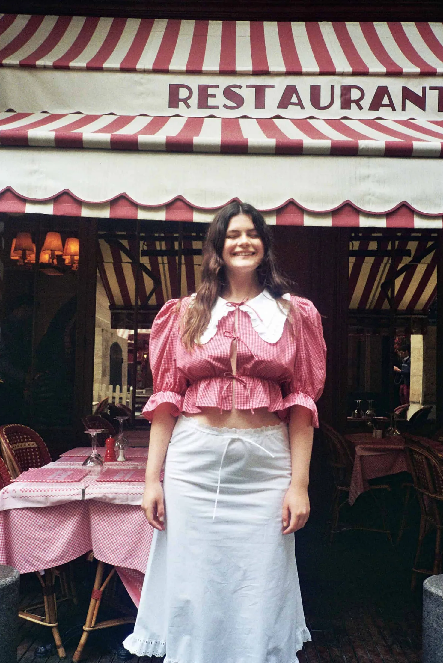 MaisonCléo Blouses>Blouse rouge à carreaux coton ANGELE avec col blanc brodé