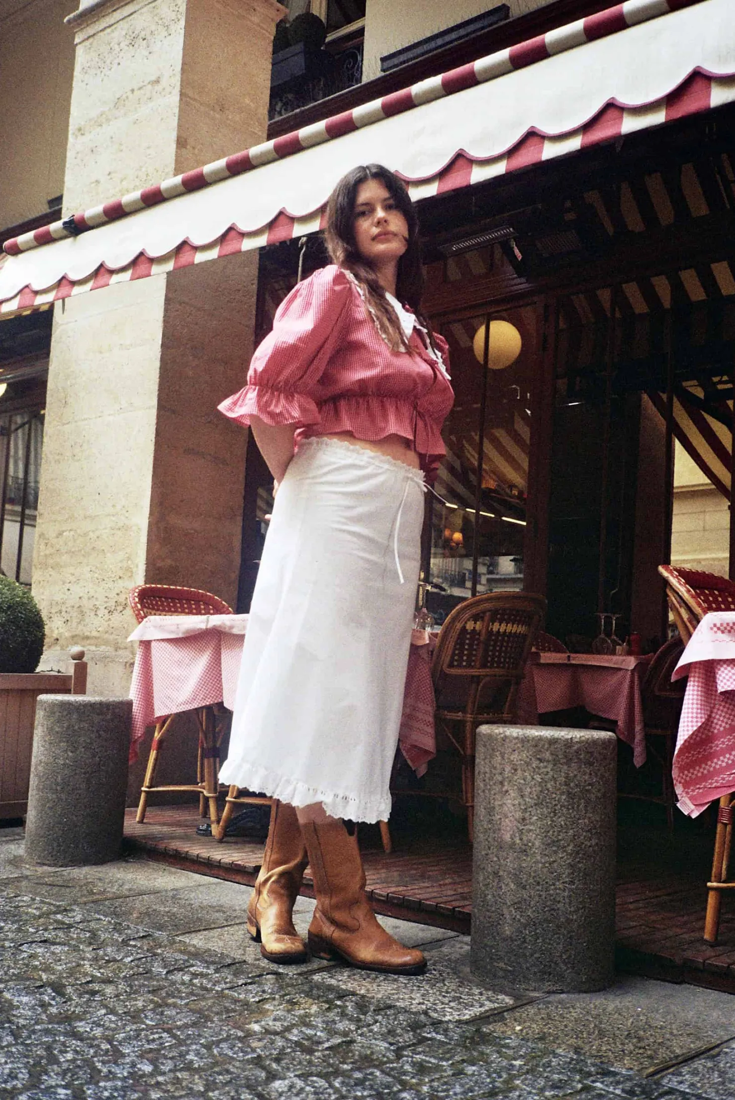 MaisonCléo Blouses>Blouse rouge à carreaux coton ANGELE avec col blanc brodé