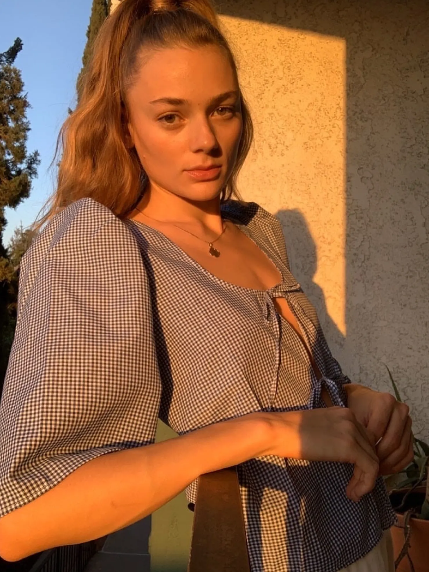 MaisonCléo Blouses>Blouse vichy bleu coton AGNES