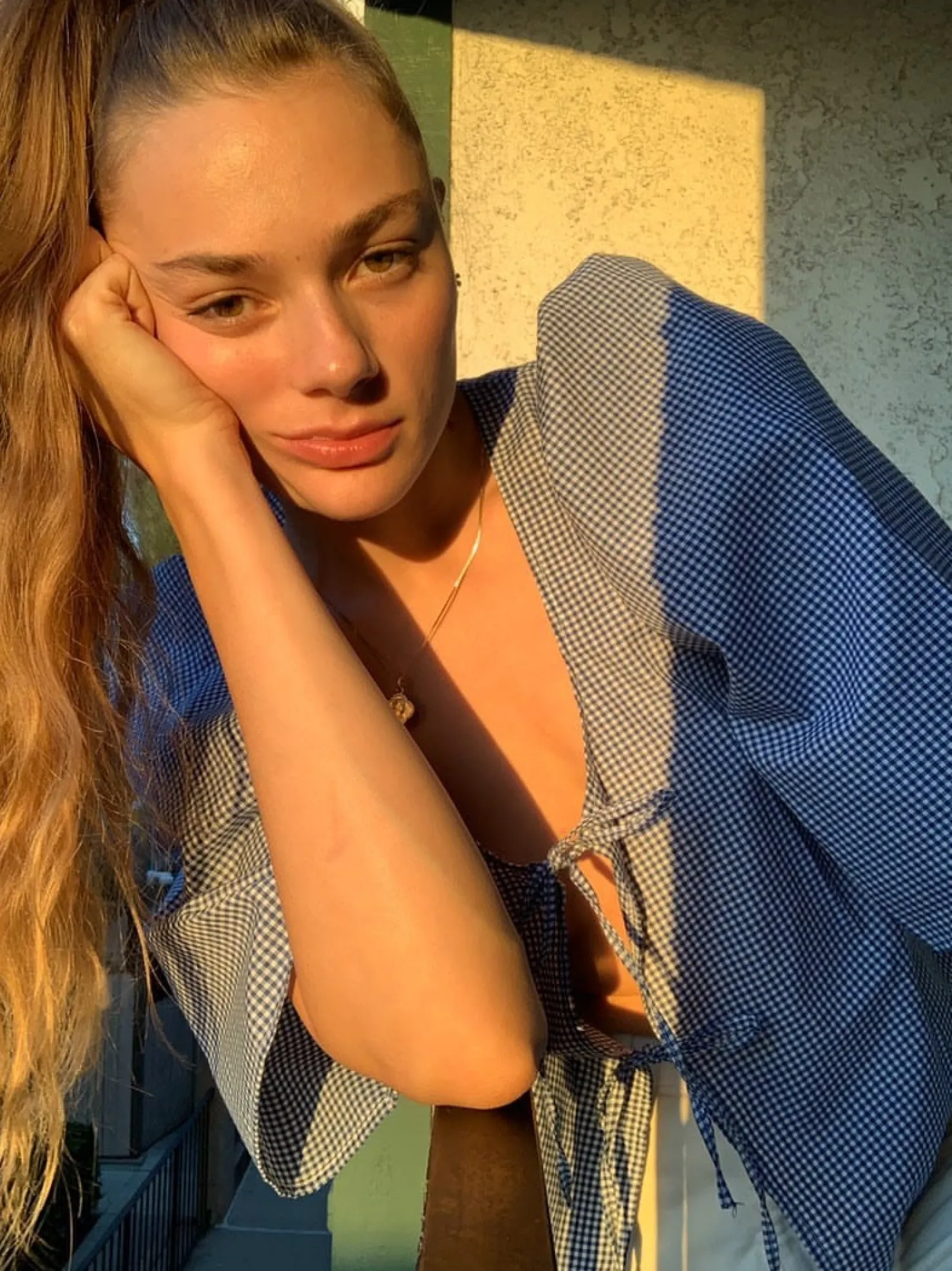 MaisonCléo Blouses>Blouse vichy bleu coton AGNES