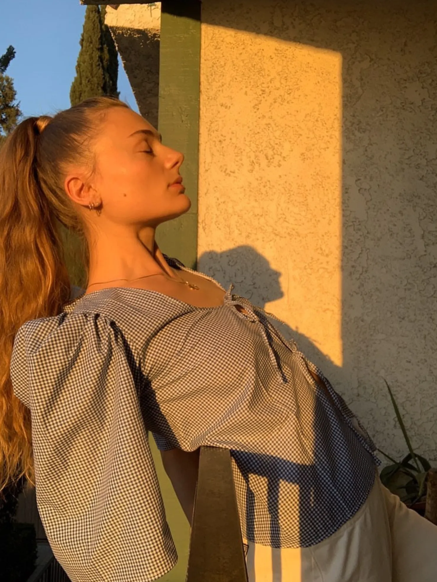 MaisonCléo Blouses>Blouse vichy bleu coton AGNES