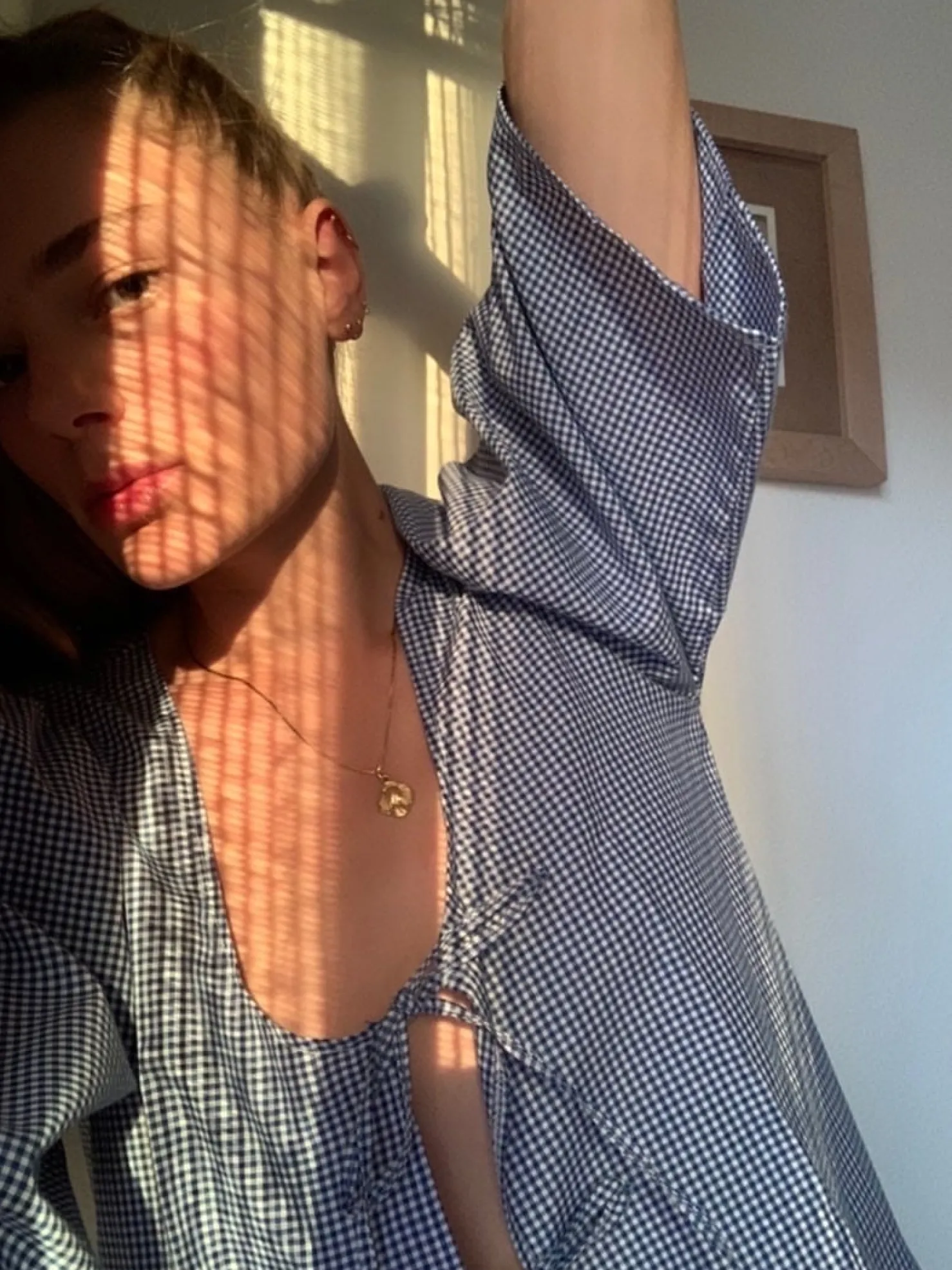 MaisonCléo Blouses>Blouse vichy bleu coton AGNES