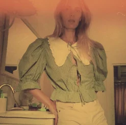 MaisonCléo Blouses>Blouse vichy bleu coton ANGELE