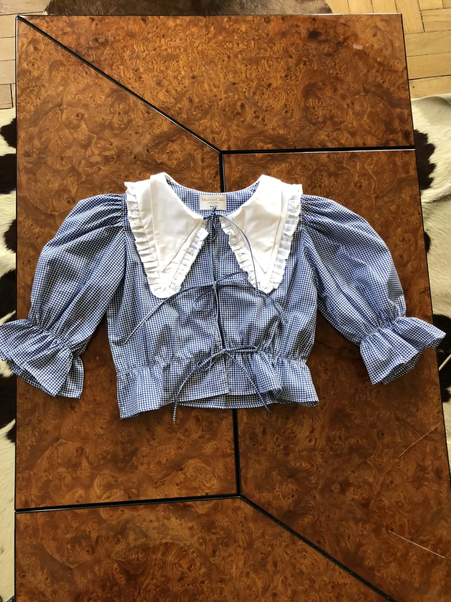 MaisonCléo Blouses>Blouse vichy bleu coton ANGELE