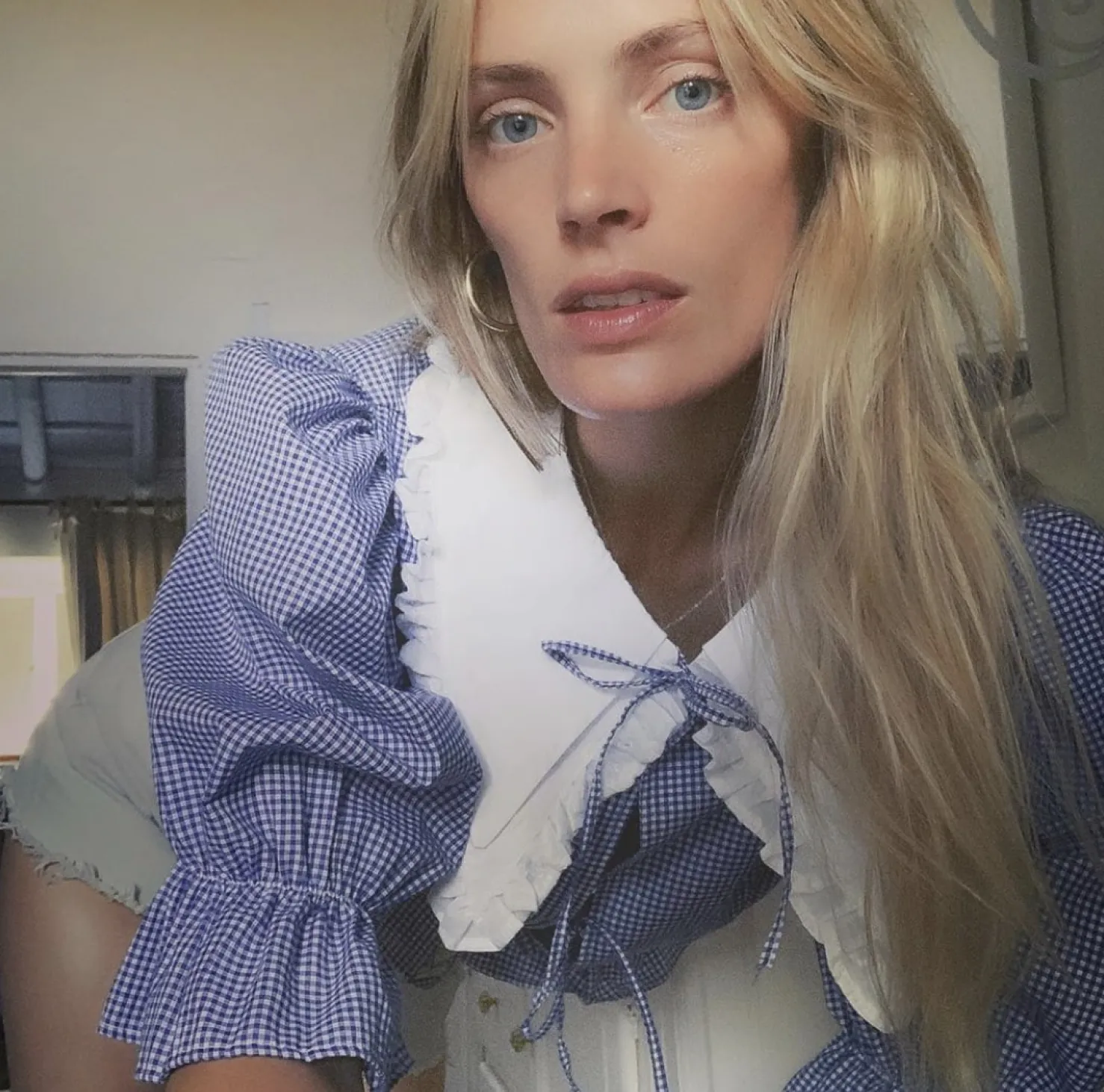 MaisonCléo Blouses>Blouse vichy bleu coton ANGELE