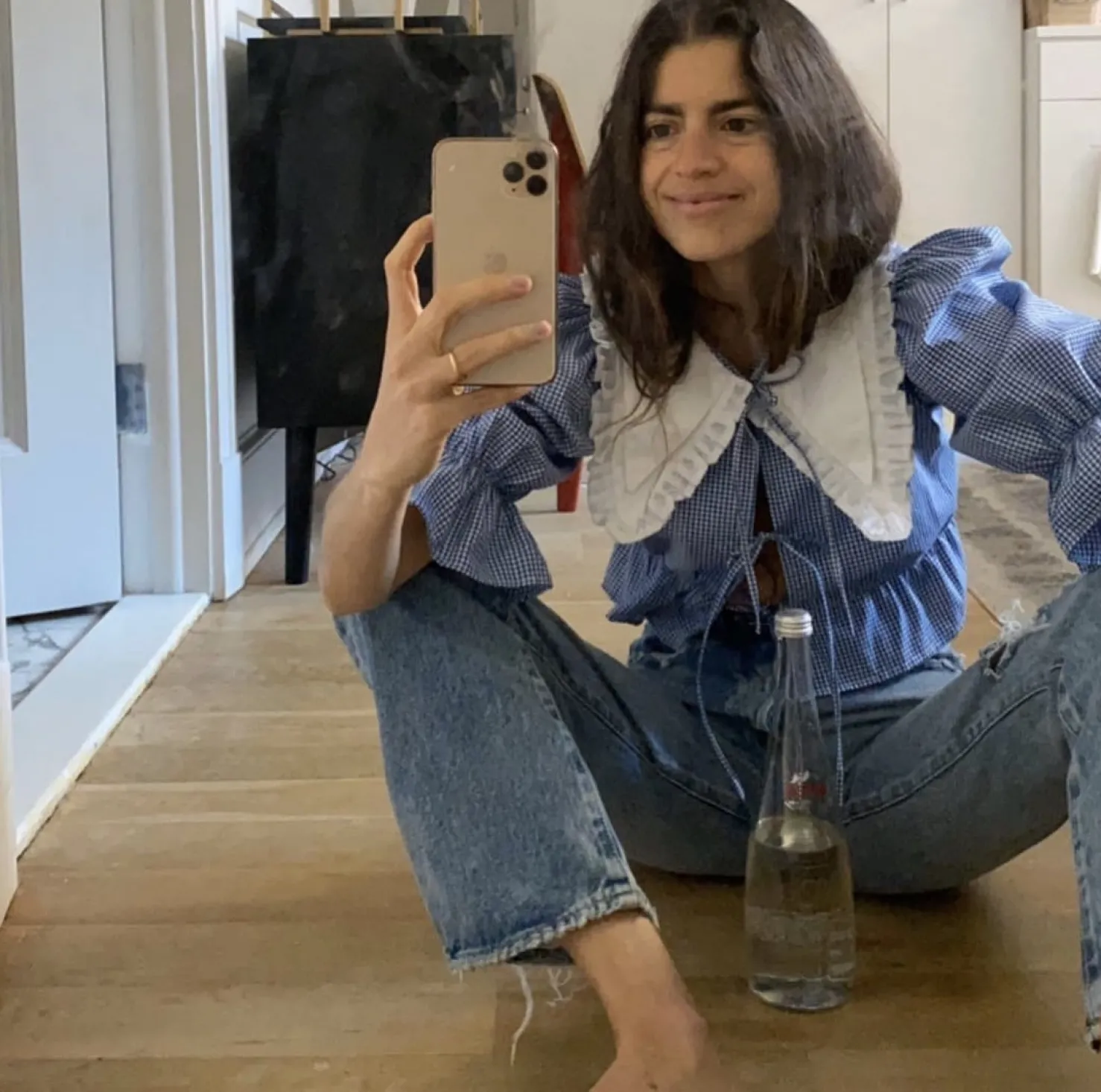 MaisonCléo Blouses>Blouse vichy bleu coton ANGELE