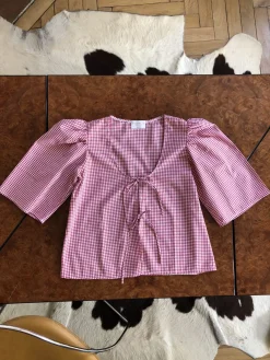 MaisonCléo Blouses>Blouse vichy rouge coton AGNES